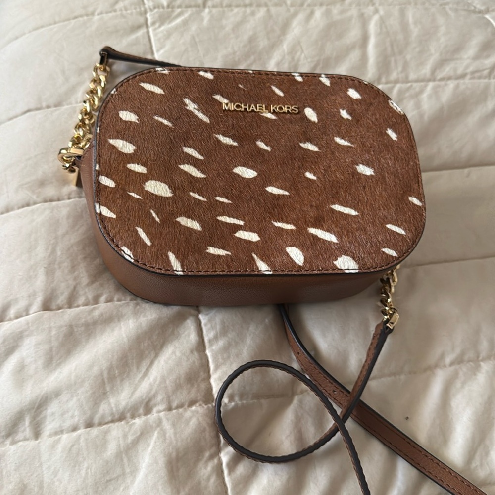 Michael Kors Brown and White Spotted Crossbody Bag